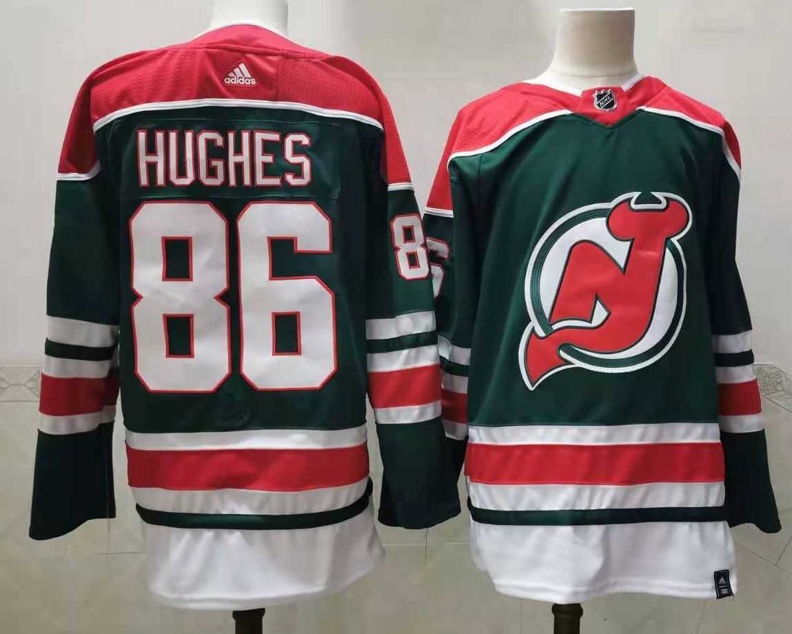 Men New Jersey Devils 86 Hughes Green Throwback Stitched 2021 Adidias NHL Jersey